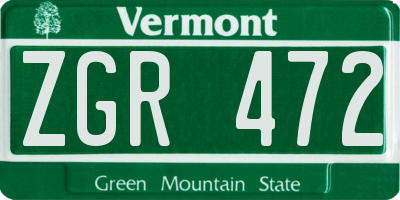 VT license plate ZGR472