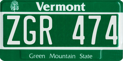 VT license plate ZGR474