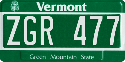 VT license plate ZGR477
