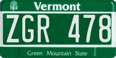 VT license plate ZGR478