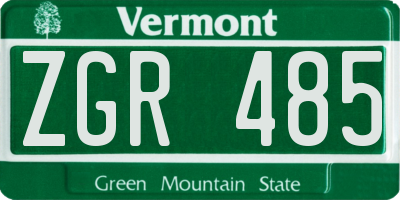 VT license plate ZGR485