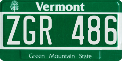 VT license plate ZGR486