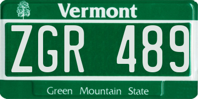 VT license plate ZGR489