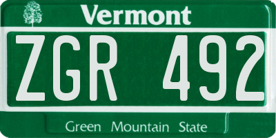 VT license plate ZGR492