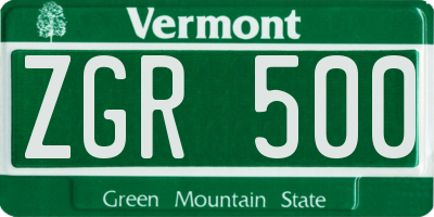 VT license plate ZGR500