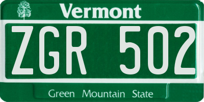 VT license plate ZGR502