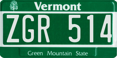 VT license plate ZGR514