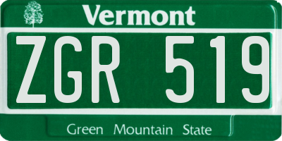 VT license plate ZGR519
