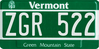 VT license plate ZGR522