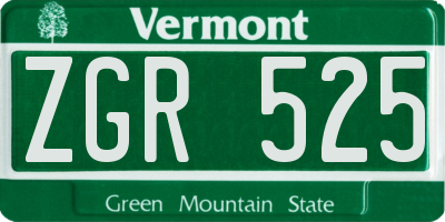 VT license plate ZGR525