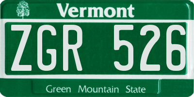 VT license plate ZGR526