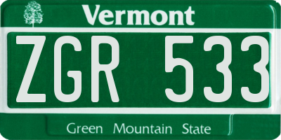 VT license plate ZGR533