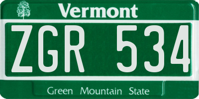 VT license plate ZGR534