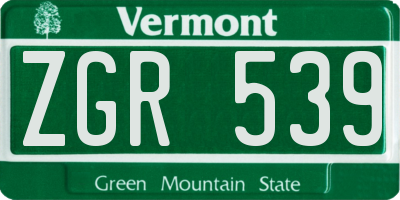 VT license plate ZGR539