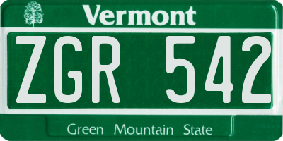 VT license plate ZGR542