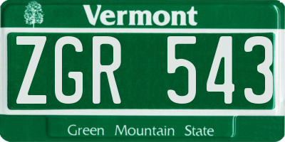 VT license plate ZGR543