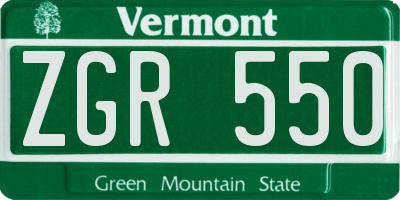 VT license plate ZGR550