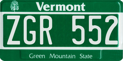 VT license plate ZGR552