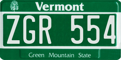 VT license plate ZGR554