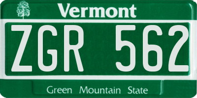 VT license plate ZGR562