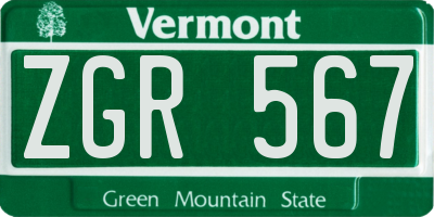 VT license plate ZGR567