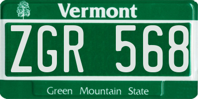 VT license plate ZGR568