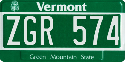 VT license plate ZGR574