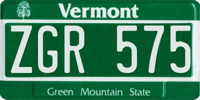 VT license plate ZGR575