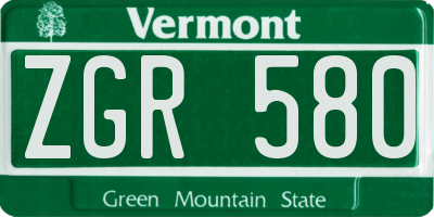 VT license plate ZGR580