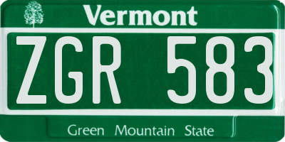 VT license plate ZGR583