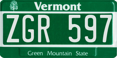 VT license plate ZGR597