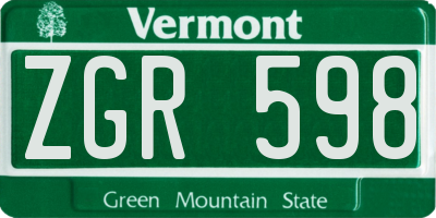 VT license plate ZGR598