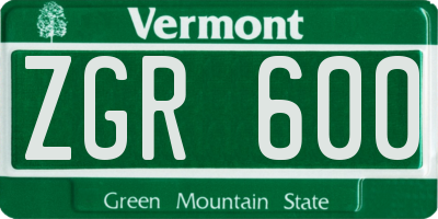 VT license plate ZGR600