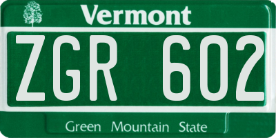VT license plate ZGR602