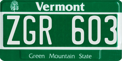 VT license plate ZGR603
