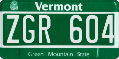 VT license plate ZGR604