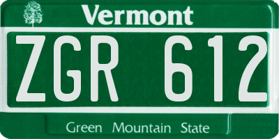 VT license plate ZGR612