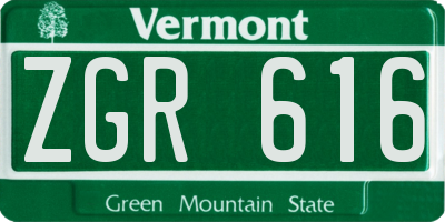 VT license plate ZGR616