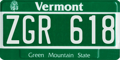 VT license plate ZGR618