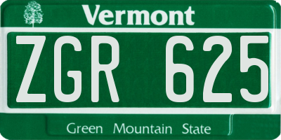 VT license plate ZGR625
