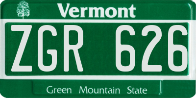 VT license plate ZGR626