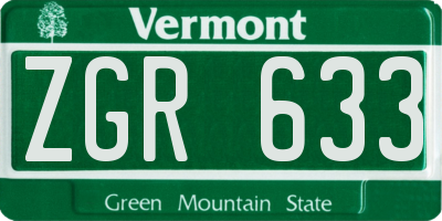 VT license plate ZGR633