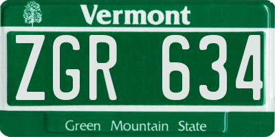 VT license plate ZGR634