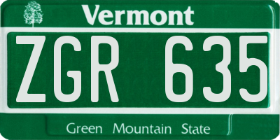 VT license plate ZGR635