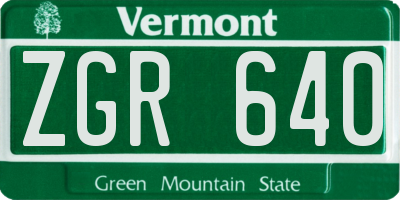 VT license plate ZGR640