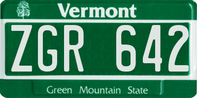 VT license plate ZGR642