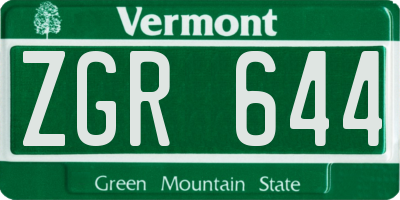 VT license plate ZGR644