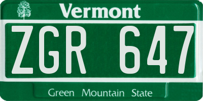 VT license plate ZGR647