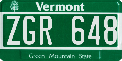 VT license plate ZGR648