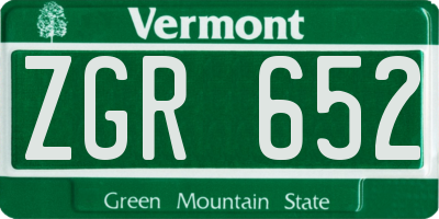 VT license plate ZGR652